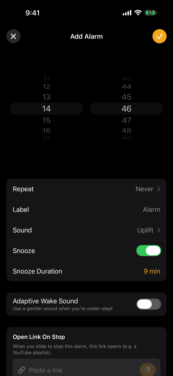 Adding a new alarm with time and label