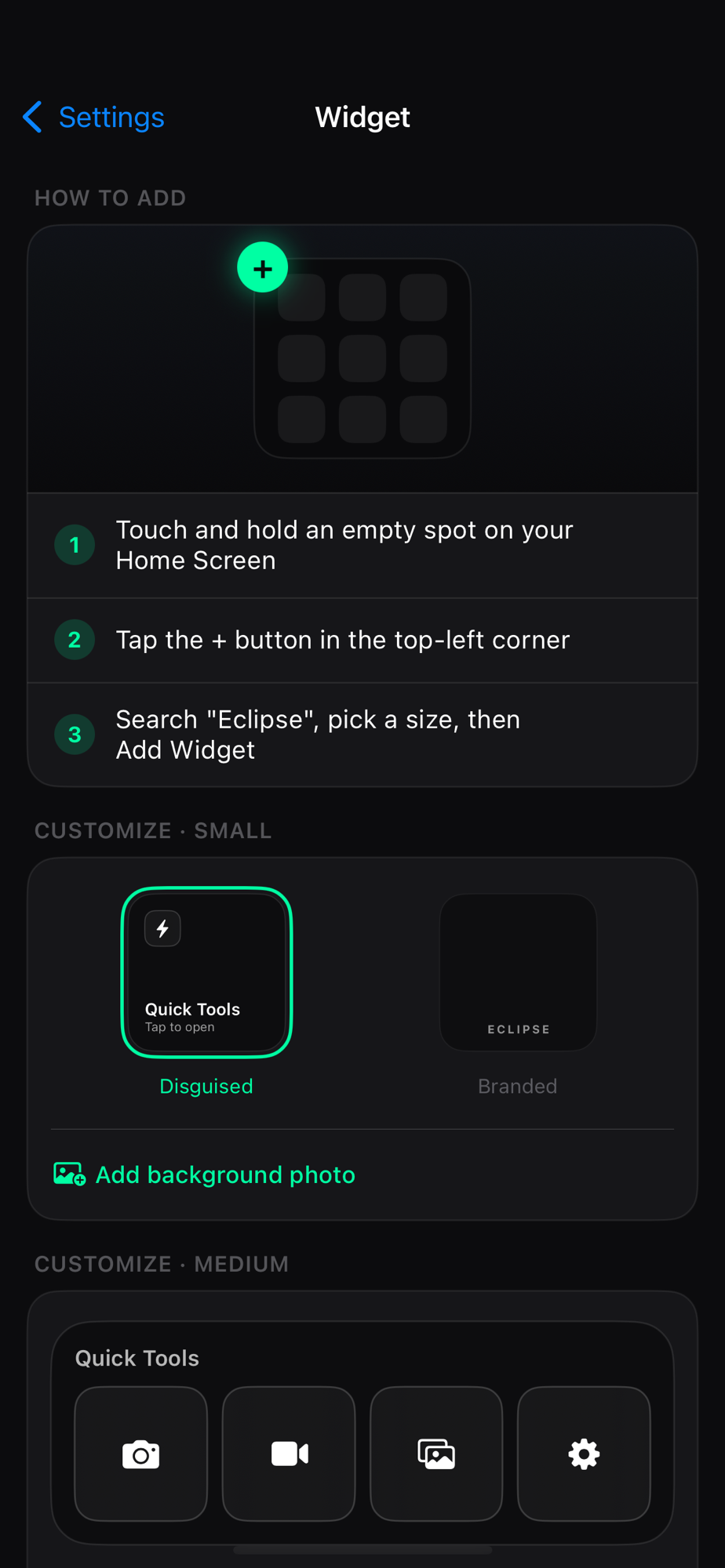 Eclipse Home Screen widget setup