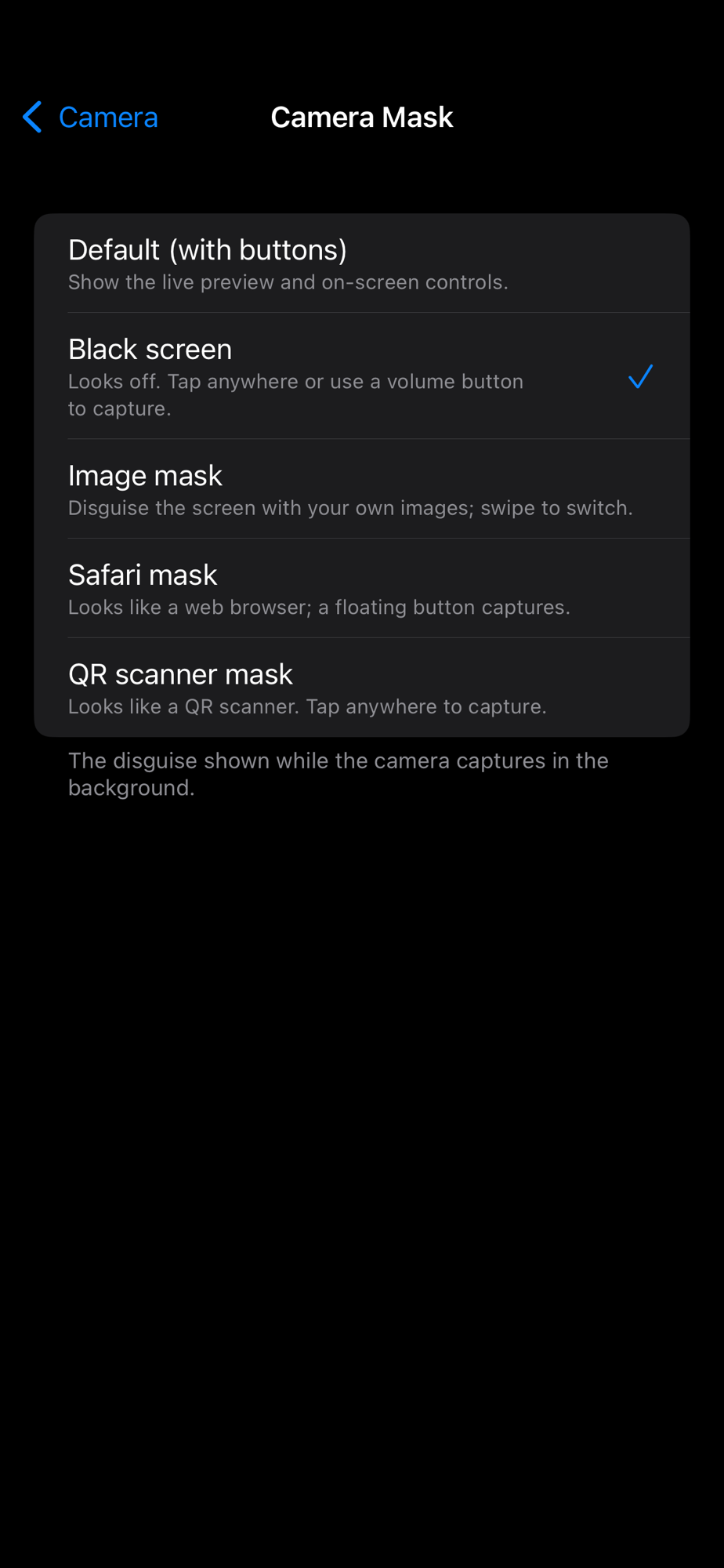 Eclipse camera mask options to disguise the screen