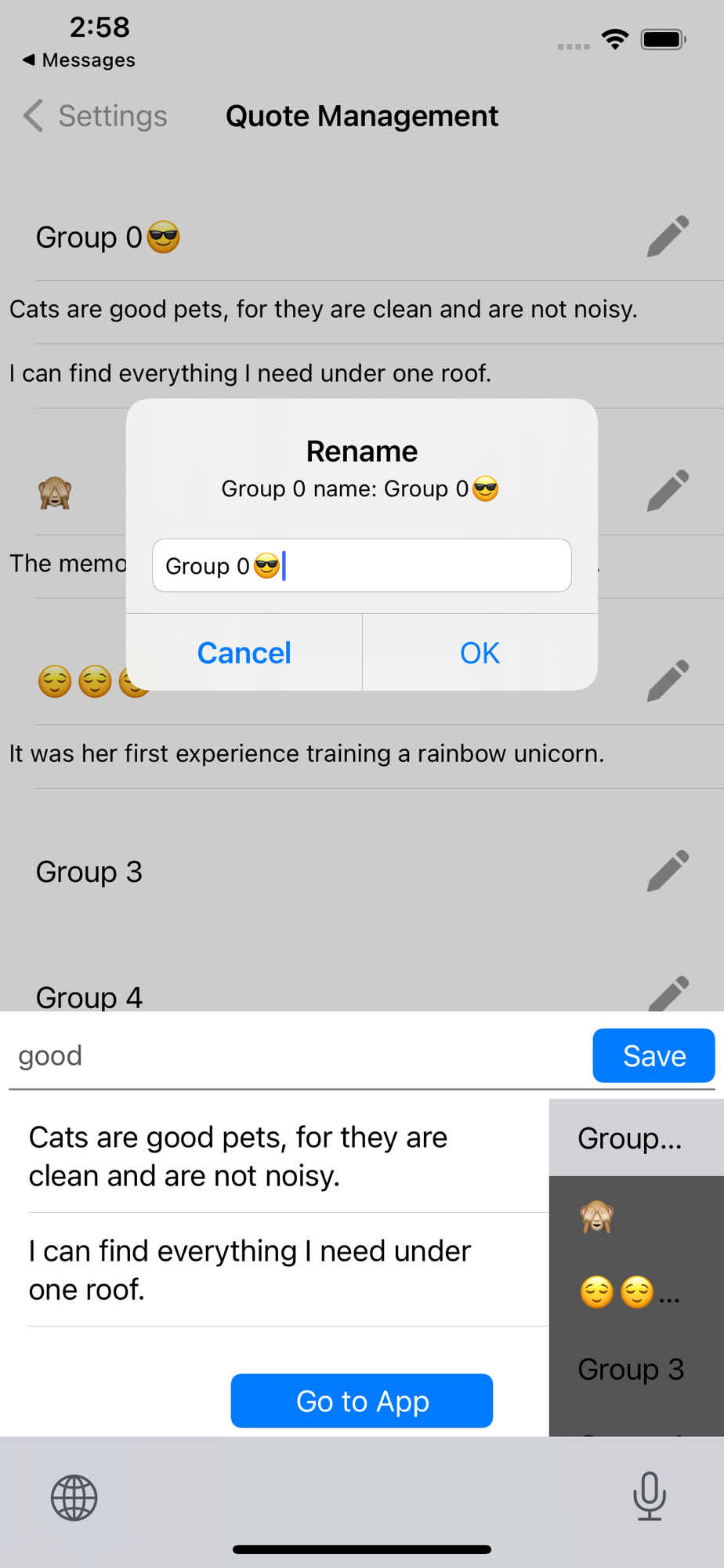 Quoteboard quote management, renaming a group
